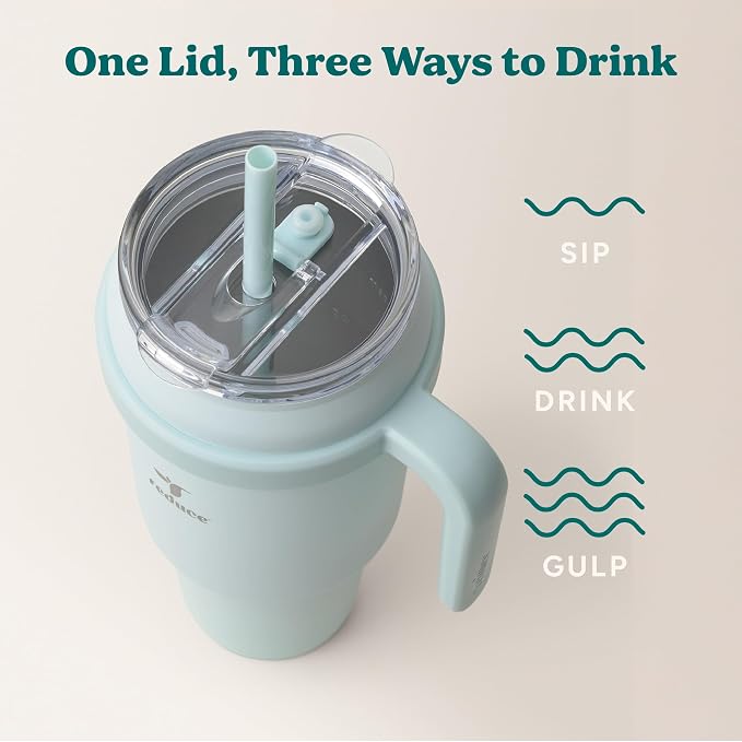 Reduce 50 oz Stainless Steel Tumbler with Handle - Dual-Wall Vacuum Insulated Travel Mug, Sweat-Proof Lid & Reusable Straw - Keeps Drinks Cold for 24 Hrs, Fits Cupholders, Dishwasher Safe - Crisp Mint
