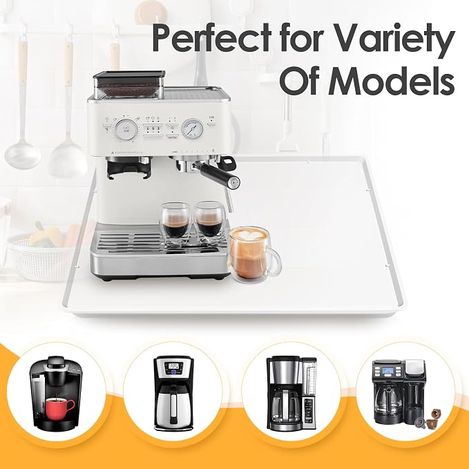 Silicone Coffee Maker Mat with Lip for Countertops, 19.7''x15'' Translucent | Multi leak-proof coffee tray for countertop, non-slip silicone tray for under coffee machine espresso accessory, wipe-clean