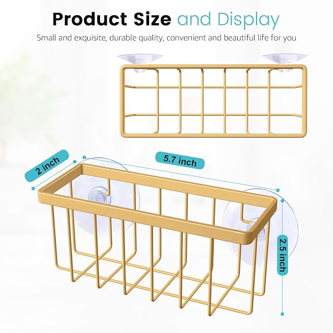 HLOOL Gold Sponge Holder for Kitchen Sink,Kitchen Sink Sponge Holder-Gold | Rustproof Kitchen Sink Organizer for Sponge, Brushes, Stoppers and Scrapers Storage Accessories