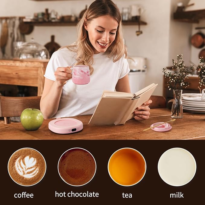 Coffee Mug Warmer & Not A Day Mug Set, Coffee Cup Warmer for Desk | Smart Beverage Warmer Plate for Coffee,Tea,4 Temperature Setting,8-Hours Auto Shut Off,14oz Mug with Spoon & Lid Included