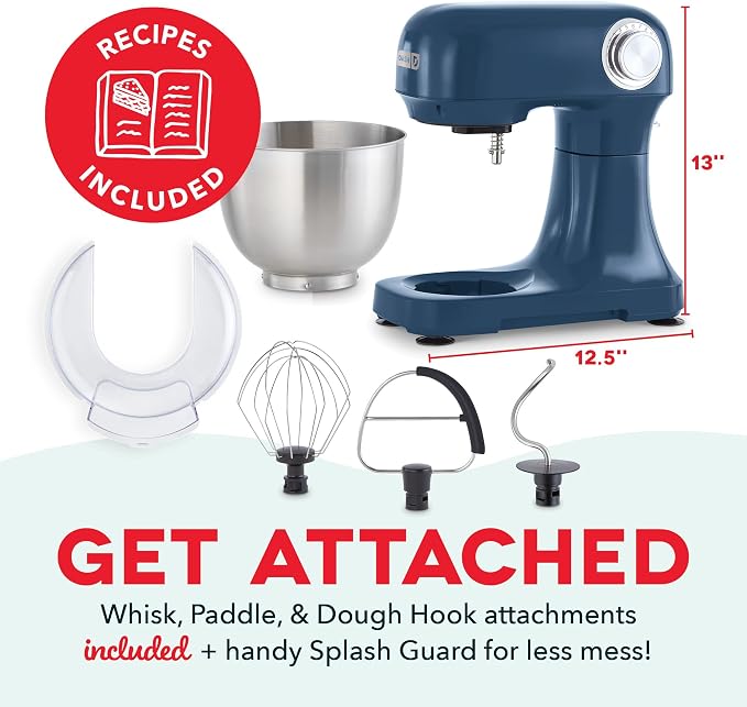 Dash Stand Mixer - Tilt-Head Electric Stand Mixer with Stainless Steel Bowl and Splash Guard For Baking - Navy, 3.5-Quart
