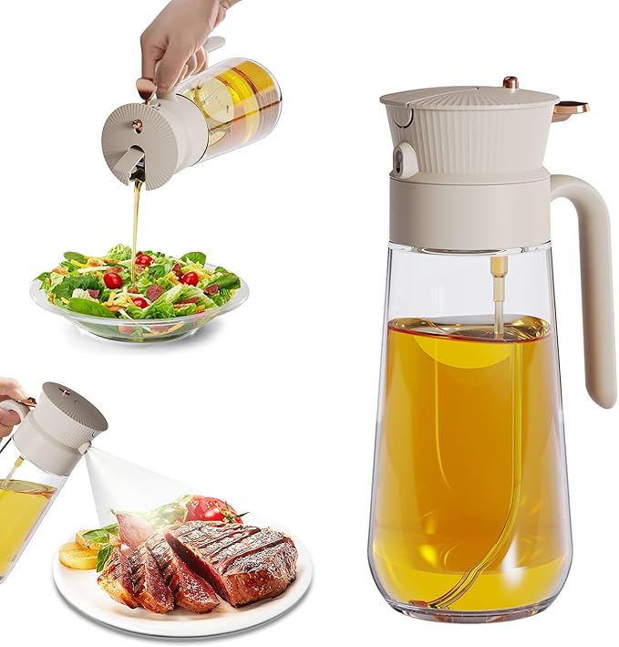19.6 oz Leak-Proof Glass Olive Oil Sprayer for Cooking, Fine Mist & Pour | 2 in 1 Oil Dispenser and Sprayer, Switch Between Fine Mist & Precision Pour for Air Fryer, BBQ, Salad, Baking - White