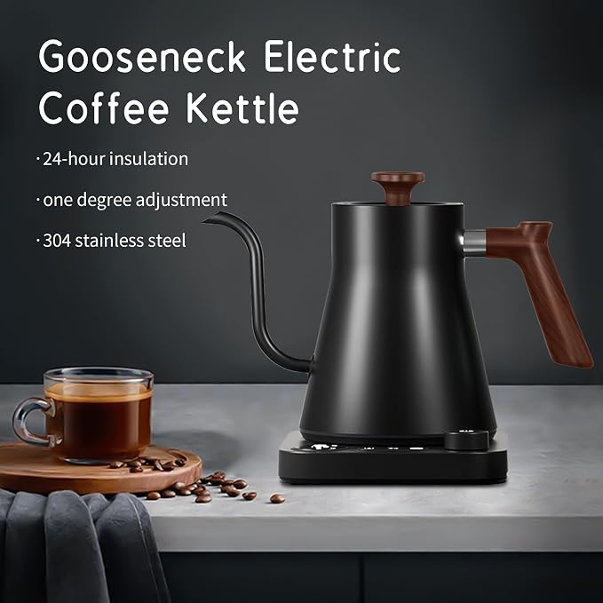 RHD Gooseneck Electric Kettle 0.9L, 1200W Fast Boilling 304 Stainless Steel | LCD Temp Control, Auto Shut-Off Pour Over Coffee & Tea, Keep Warm, BPA-Free No Plastic Contact with Water