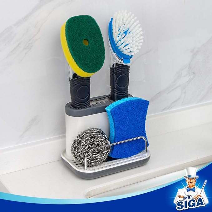 MR.SIGA Sink Caddy, Kitchen Sink Organizer Sponge Holder with Drip Tray | Kitchen sink caddy organizer, keeps sink tidy