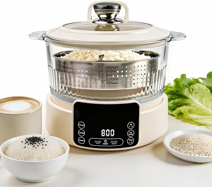Low Carb Rice Cooker, Multifunction Smart Rice Cooker | Transparent and Visible food Steamer with Auto Lift Filter Basket (3L)