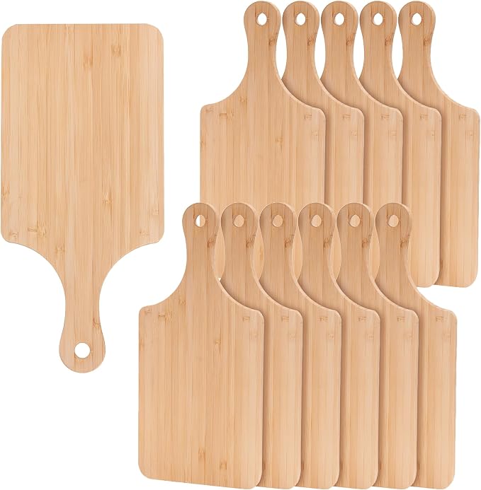 Sparkle Race 12pcs Wood Cutting Boards for Kitchen, 11" Serving Board Set | Bamboo Cutting Board for Fruit Vegetable, Wooden Chopping Board with Handle, Small Charcuterie Boards for House Warming Gifts