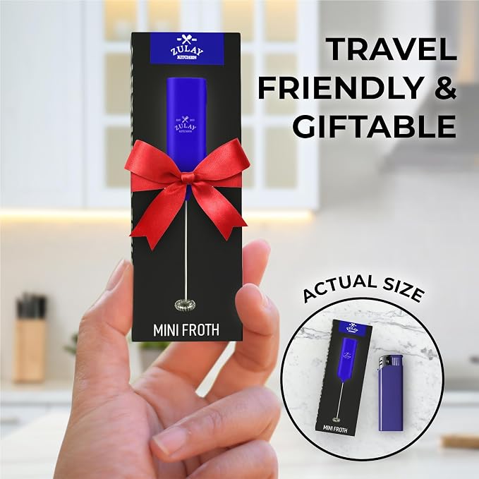 Mini & Mighty Milk Frother Wand – Powerful Handheld Coffee Frother, Battery Operated Drink Mixer – Compact Pocket Size – Detachable Whisk for Latte, Cappuccino, Matcha, Hot Chocolate