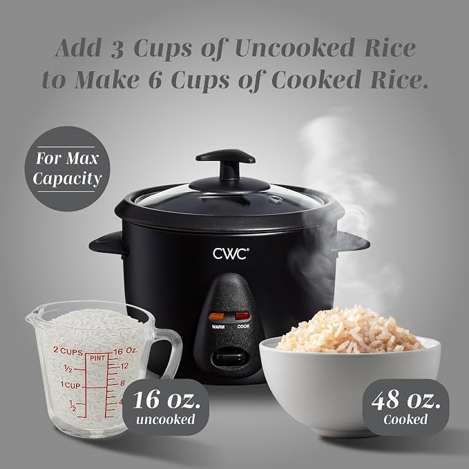 COOK WITH COLOR 6 Cup Rice Cooker 300W - Effortless Cooking and Perfectly, Cooks 3 Cups of Raw Rice for 6 Cups of Cooked Rice, Black