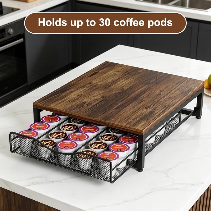 VyGrow Coffee Pod Holder For Counter, Wooden K Cup Holder with Single Layer Sliding Drawer, Large Capacity Coffee Pod Storage for Coffee Station, Home, Office, Kitchen