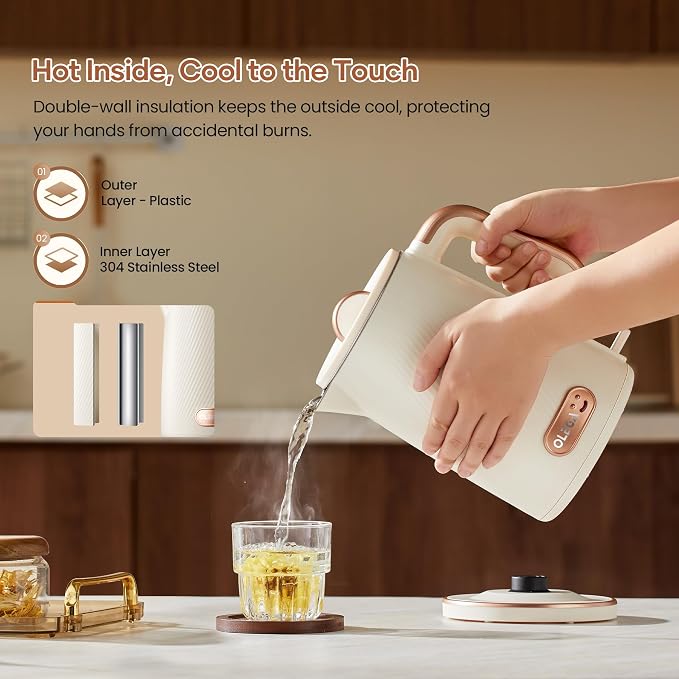 OLEGA Electric Tea Kettle: 1200W Fast Boil Electric Water Kettles 1.5L | Stainless Steel Kettle; Large Electric Water Kettle; Plastic Free Teapot; Auto Shut-Off Water Boiler; Fast Boil Kettles