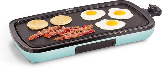 DASH Everyday Nonstick Electric Griddle for Pancakes, Burgers, Quesadillas, Eggs & other on the go Breakfast, Lunch & Snacks with Drip Tray + Included Recipe Book, 20in, 1500-Watt - Aqua
