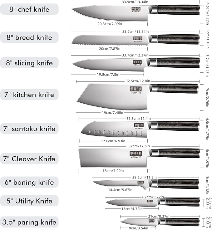 Kitchen Knife Set 9 Pieces, Ultra Sharp Japanese Knife Set Gift Box | High Carbon Stainless Steel Chef Knife Set with Pakkawood Handle, Knives Set for Kitchen & Home Cooking, Dishwasher Safe