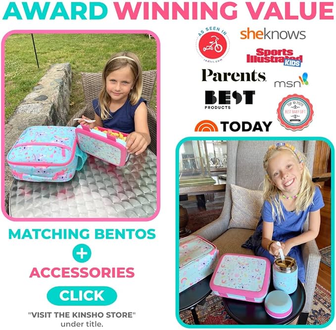 kinsho kids Bento Lunch Box Set with Thermo, Bag & Ice Cold Pack, Koala | 4 Compartments, Removable Tray, Small Meal or Snack Container for Girls Toddlers, Daycare & Pre-School, Steel Food Jar