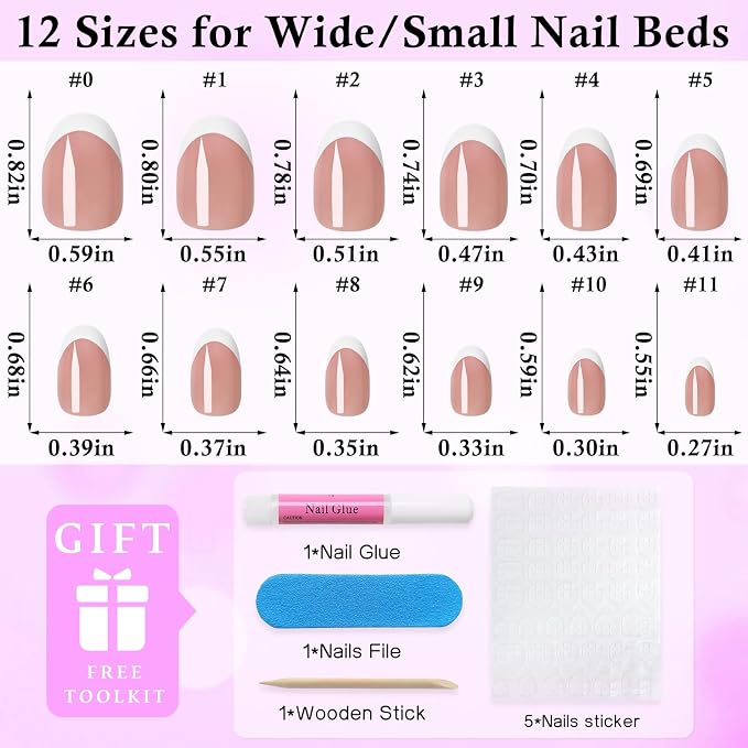240pc White French Tip Press on Nails Short Oval Acrylic Nail, Coffee Press ons Fake Nails with Glue & Tabs, 12 Sizes Glue on Nails Short Press-on Nail Oval Artificial Stick on Nail for Women