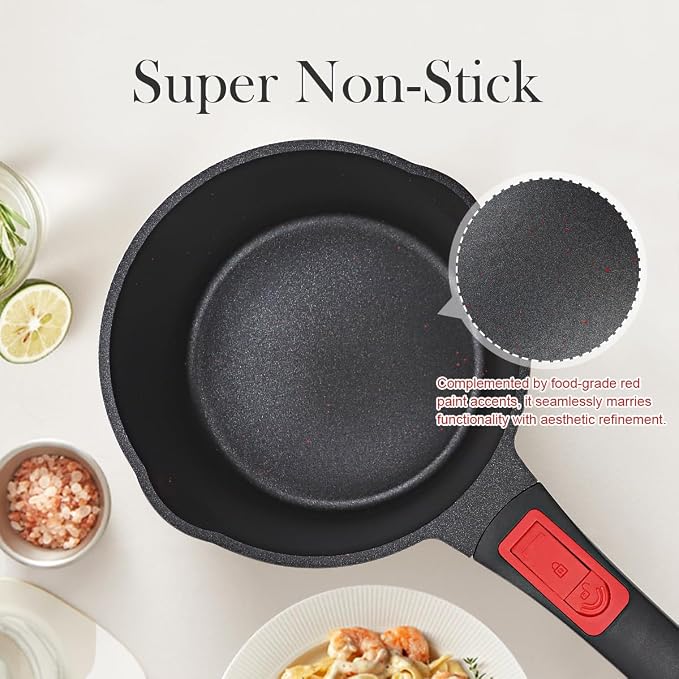 Small Sauce Pan with Lid, 1.5 Qt Saucepan with Lid, Non Stick Sauce Pan, Milk Pot & Sauce Pot & Saucepan with Pour Spout, Detachable Handle Milk Pan, Induction Compatible, Oven Safe,PFOA-Free