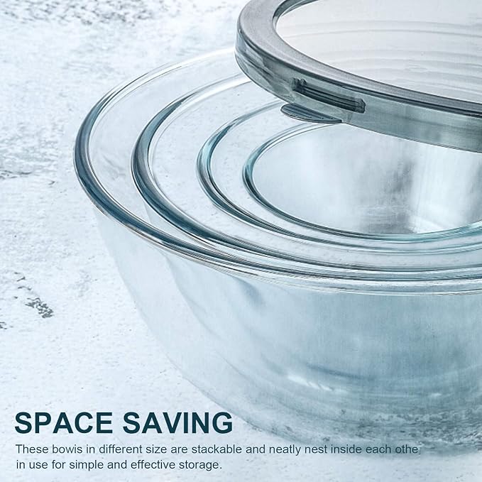 M MCIRCO 4 Packs Glass Mixing Bowls with Lids Set, 0.8/1.7/2.9/4.8 Qt | Glass Bowl Set, Nesting Bowls for Meal Prep, Food Storage, Bowls For Cooking, Baking, BPA Free