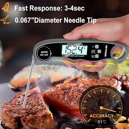 GDEALER Meat Thermometer Digital Instant Read Food Thermometer Waterproof Ultra-Fast for Grill Cooking Kitchen with Backlight & Calibration
