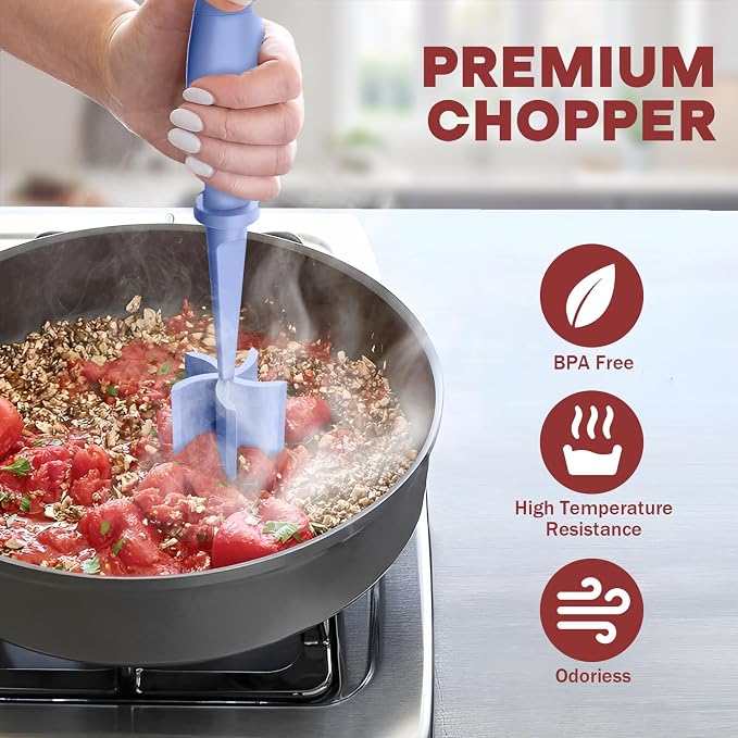 2Pack Meat Chopper Upgrade Hamburger Smasher, Masher for Ground Beef | Heat Resistant, Food-Grade Nylon, for Ground Turkey/Chicken and More, Non Stick Mix Grinder, Dishwasher Safe, Purple