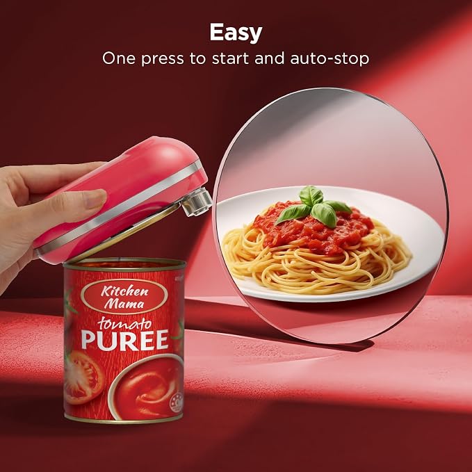 Kitchen Mama Mini Plus Rechargeable Electric Can Opener, Red | USB-C Charging, Hands-Free Auto Stop, Cordless Smooth Edge, Compact for Travel, Perfect for Seniors with Arthritis