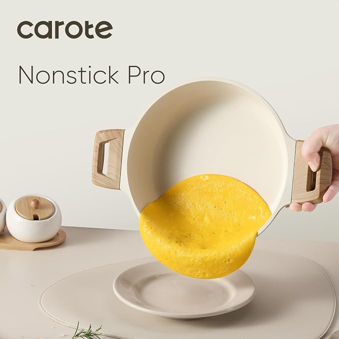 CAROTE Nonstick Stock Pot with Lid,4 Quart Shallow Soup Pot | Kitchen Casserole Compatible with All Stoves, Non Stick Cooking Pot, Cookware for Boiling, Simmer PFOA Free, White Granite
