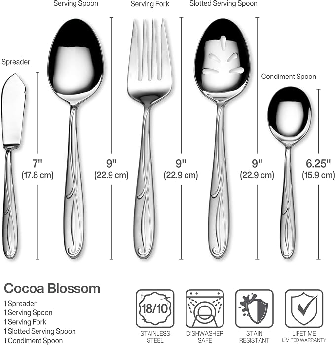 Mikasa Cocoa Blossom 65-Piece Flatware Set, Service for 12, 18/10 Stainless Steel Silverware with Teardrop Handles, Dishwasher Safe