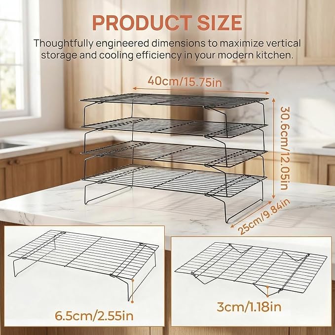 4-Tier Collapsible Cooling Racks Detachable Wire | Stackable Drying Rack for Cookie Bread Pizza Baking Fruits & Snacks, Perfect for Outdoor Camping