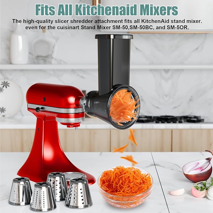 Slicer Shredder Attachment for Kitchenaid Stand Mixer | Salad Machine with Vegetable Slicer, Salad Maker, Cheese Grater Attachments for Kitchenaid Mixer Dishwasher Safe, Black