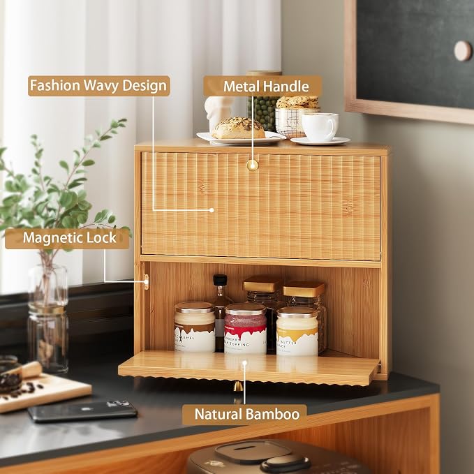 Trironsun Corner Bread Box for Kitchen Countertop Bamboo Two Layer Large Capacity Bread Storage Bin Vintage Storage for Homemade Bread (Natural Bamboo)