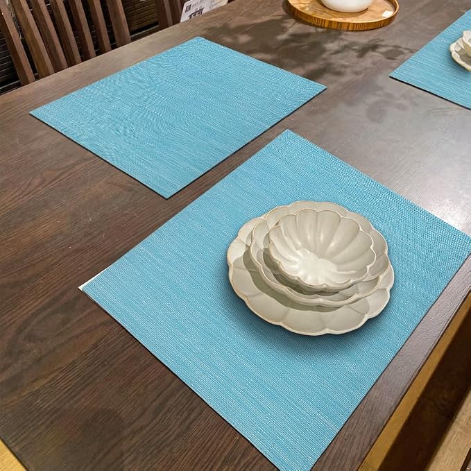 homEdge PVC Placemat, 4 PCS of Non-Slip Heat Resistant Place Mats, Washable Vinyl Placemats, Blue