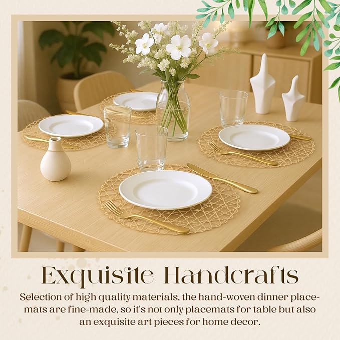 Geosar Round Woven Placemats Bulk Rustic Paper Braided Placemats Boho Natural Non Slip Heat Resistant Table Mats for Wedding Party, Dinner Table Centerpiece Decoration, 13 Inch(White Beige,48 Pcs)