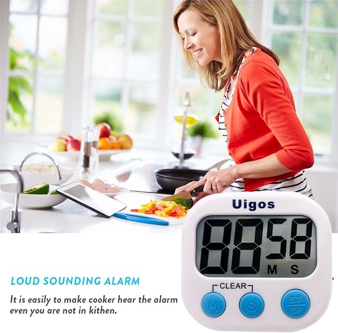 2 Pack Digital Kitchen Timer II 2.0, Big Digits, Loud Alarm, Magnetic Backing, Stand, for Cooking Baking Sports Games Office (White) (2 Pack)