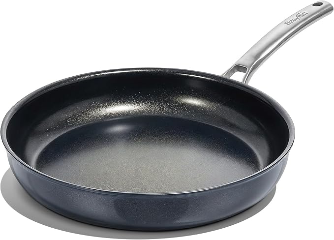 12 In Ceramic Nonstick Frying Pan, Tri-Ply Stainless Steel Skillet | PFOA/PFOS Free Cookware, Induction & Oven Compatible, Detachable Handle, Metal Utensils Safe, Compatible for 3-4 People