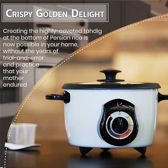 Pars Automatic Persian Rice Cooker - Tahdig Rice Maker Perfect Rice Crust, 5 Cup