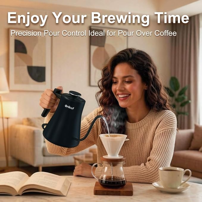 Gooseneck Electric Kettle 0.8L (27oz) - 1000W Rapid Fast Boiling Tea Kettle with Auto Shut Off & Boil-Dry Protection, Stainless Steel Leak-Proof Water Boiler for Pour Over Coffee, Black