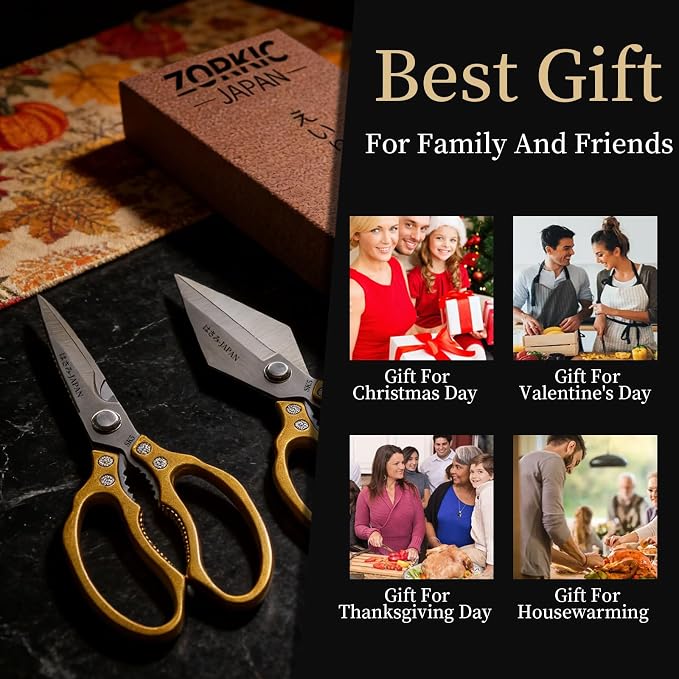 Kitchen Scissors, Kitchen Shears, Sharp Meat Cutting Scissor Dishwasher Safe, Poultry Shear Heavy Duty, Japan Cooking Kitchen Scissors Set for Food Chicken Shears, Gifts for Men Women