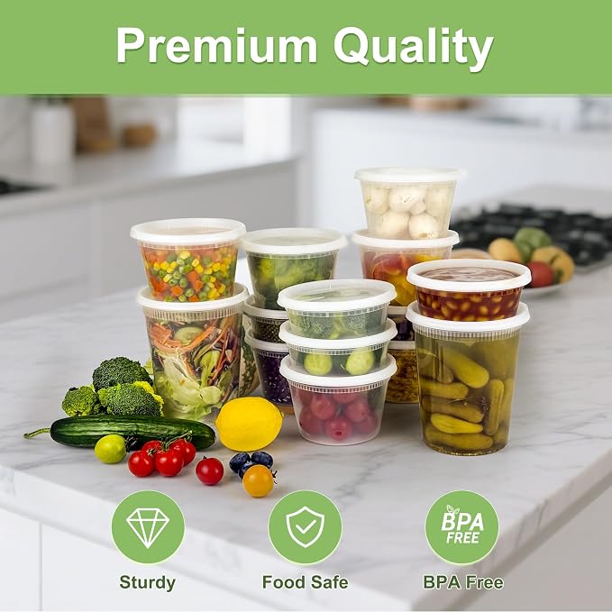 Dipoo 60 Sets (120-Piece) Deli Containers with Lids 16 oz | Leak-Proof & BPA Free Airtight Takeout Plastic Food Storage Containers for Soup, Freezer/Microwave/Dishwasher Safe