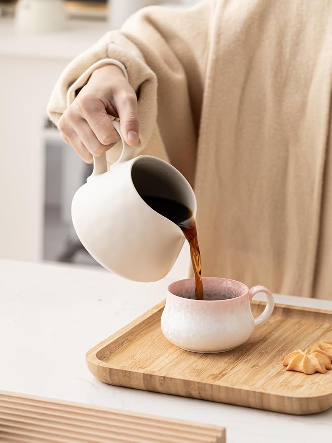 Pour Over Coffee Maker,Ceramic Coffee Maker With 40 pcs Paper Filter，15oz/450ml Ceramic Pour Over Coffee Dripper（Off White）