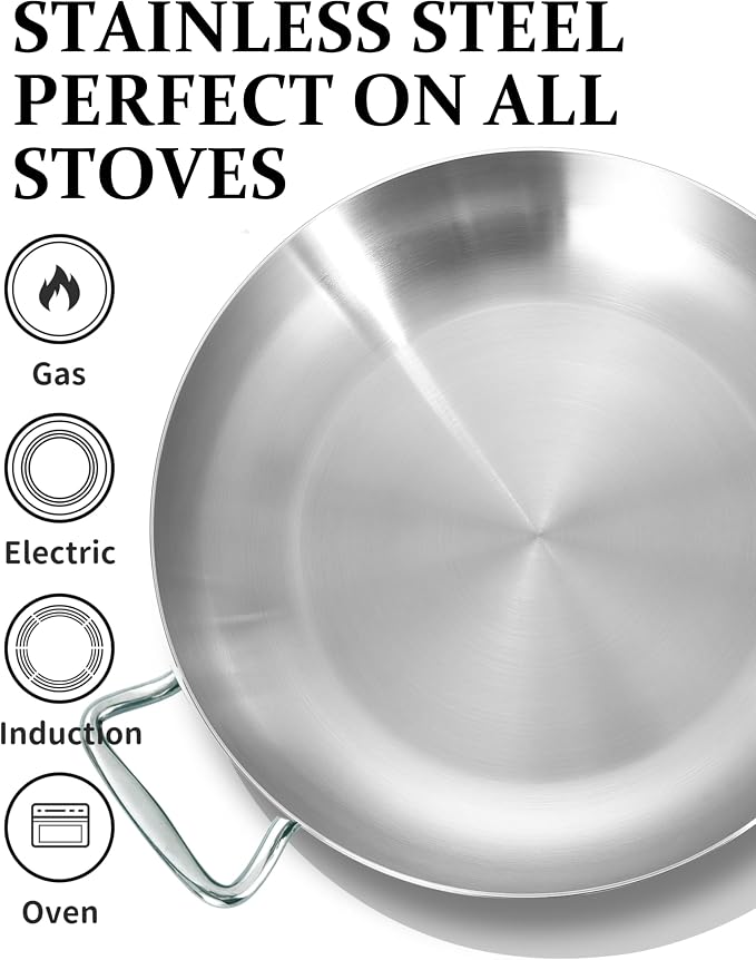 12-Inch Tri-Ply Stainless Steel Frying Pan with Lid | Medium Size | Detachable Handle | Induction Compatible | Oven & Dishwasher Safe | Ideal for Frying, Sautéing & Simmering | Serves for 3-4
