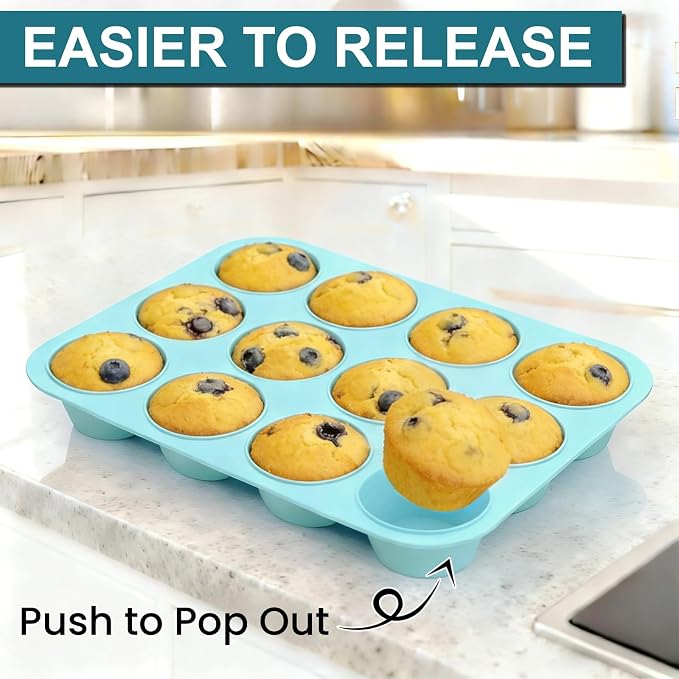 CAKETIME Silicone Muffin Pans for Baking, 2 Pack Regular Size Muffin Pan 12 Cups Non Stick Silicone Molds for Baking Muffin, Egg Bites, Cupcake BPA Free