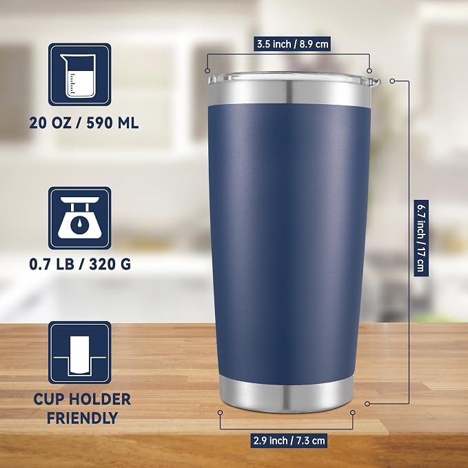 20 oz Tumblers Bulk Stainless Steel Tumbler with Lid Double Wall Vacuum Insulated Coffee Mug 20oz Powder Coated Cup for Hot and Cold Drinks, Navy, 6 pack | Navy, 20oz Insulated Coffee Mug, Double Wall Vacuum, Powder Coated Cup, for Hot and Cold Drinks