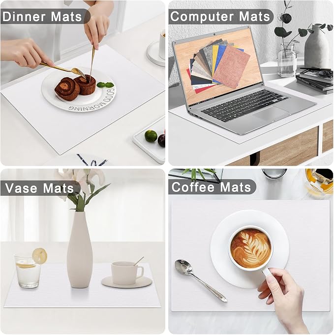 Homaxy PU Faux Leather Placemats for Dining Table, Set of 6, White | Waterproof Wipeable Washable Table Mats, Easy to Clean Anti-Slip Place Mats, 11.8" x 17"