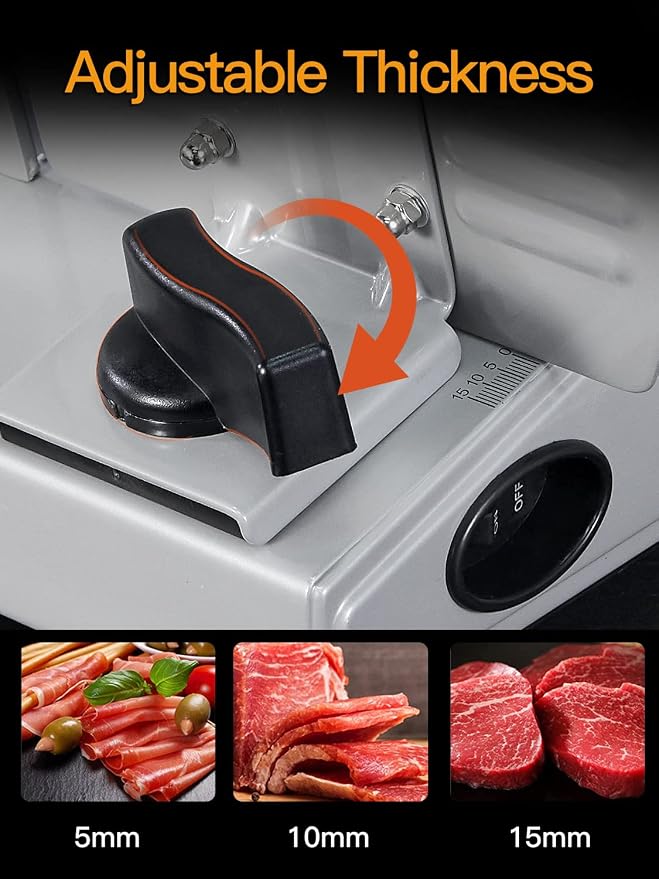 Meat Slicer, 200W Electric Food Slicer with 2 Removable 7.5" Blades | 200W Motor, 2 Removable 7.5" Stainless Steel Blades, Stainless Steel Tray, Child Lock, 0-15 mm Adjustable Thickness