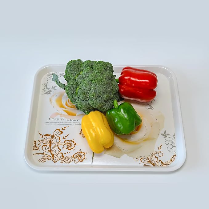 Large Floral Melamine Serving Trays 2 Pack Rectangle Food Platter | Stackable, Reusable, Raised Edge, Rectangular, Easy Clean,For Gift, Party, Decor, Home, Restaurant Use,Household Dining