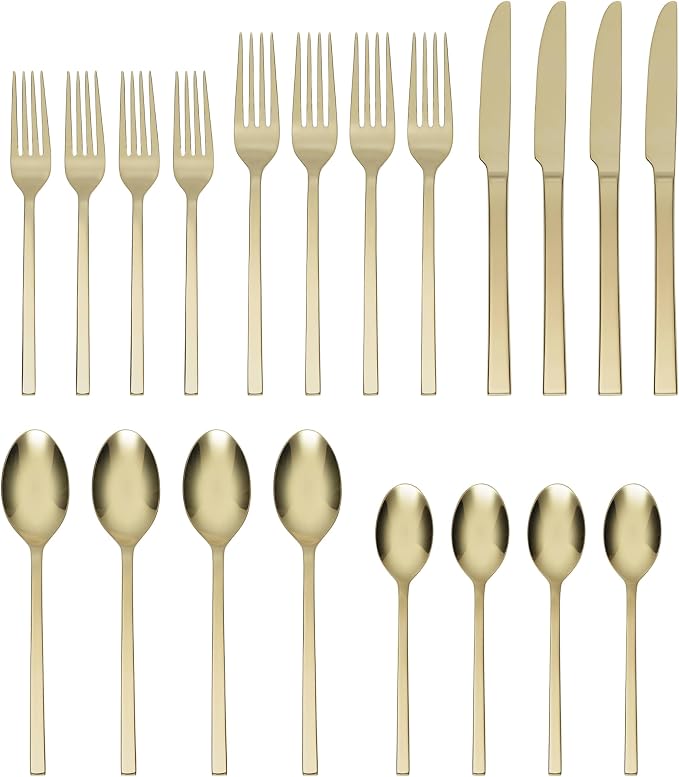 Oneida Allay Champagne 20-Piece 18/0 Silverware Set for 4, Flatware | champagne, dishwasher safe | includes knives, forks, and spoons | heavy duty, cutlery set, utensil set