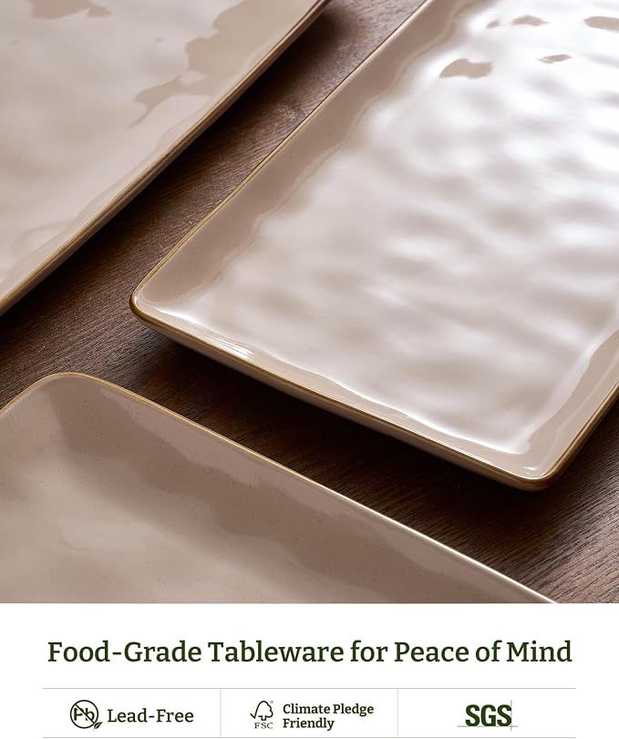 Famiware Serving Platters Set of 3 Sizes - Rectangular, Cinnamon Brown | 15.67"/14.1"/12.6" Fine Stoneware Serving Trays for Party, Entertaining for Food, Turkey, Cheese, Microwave Dishwasher Safe