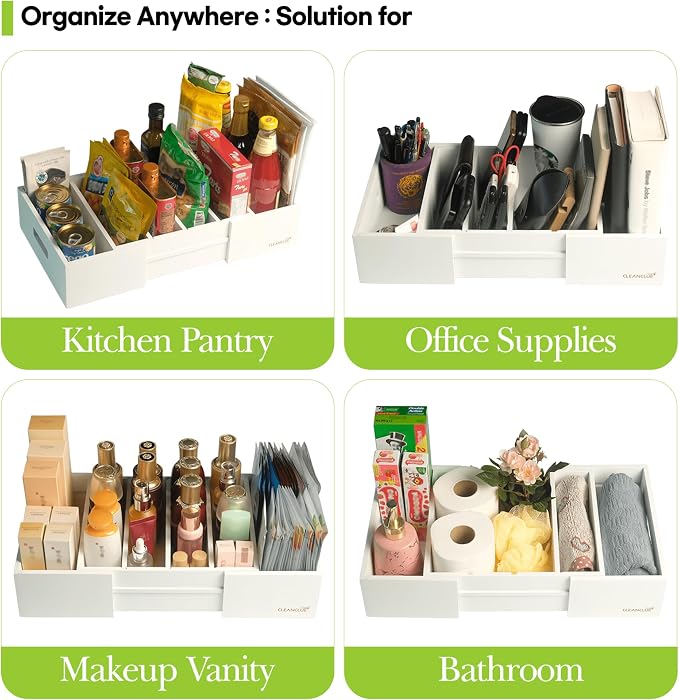 Expandable Bamboo Kitchen Cabinet Organizer for Food Container Lids Holder | Adjustable drawer organizer with 3 dividers for food container lids, bamboo lid organizer for kitchen cabinet lid storage
