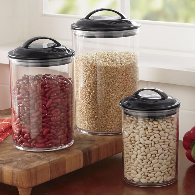 Food Storage Containers, BPA Free Airtight Canisters for Cereal, Pasta, Sugar, Coffee, Flour, Cookies, Loose Tea, for Kitchen Organization by Reston Lloyd, Set of 3, Charcoal Gray