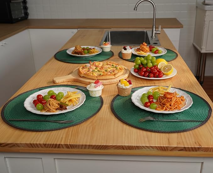 Zupro Round Placemats Set of 6,15inch Fruit Embroidered Table Mats Heat Resistant Non-Slip Washable,for Kitchen Dining Tables Four Seasons Dinner Parties Thanksgiving and Everyday Use.Kiwifruit Green