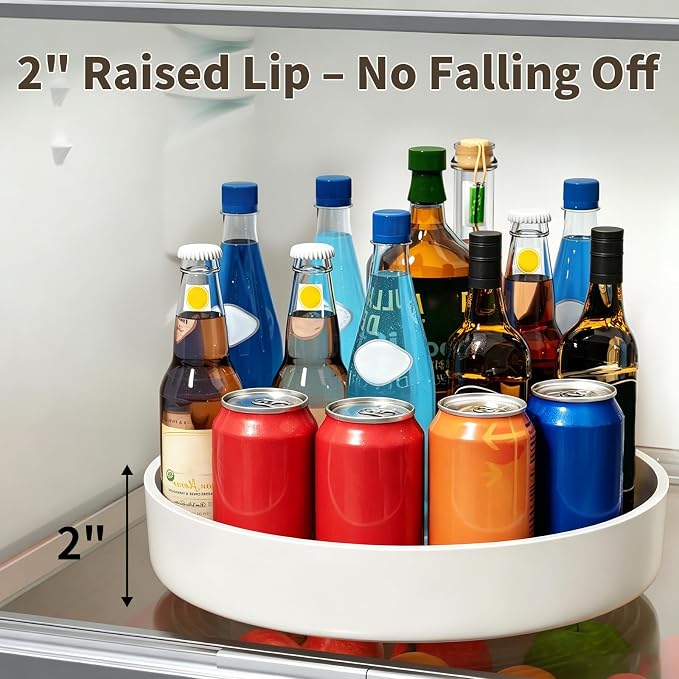 11.8" Lazy Susan Organizer for Cabinet, Turntable Spice Rack with Non-Slip Base & Raised Lip, Pantry Organization and Storage, Kitchen, Fridge, Makeup Vanity, Bathroom Countertop, Under Sink