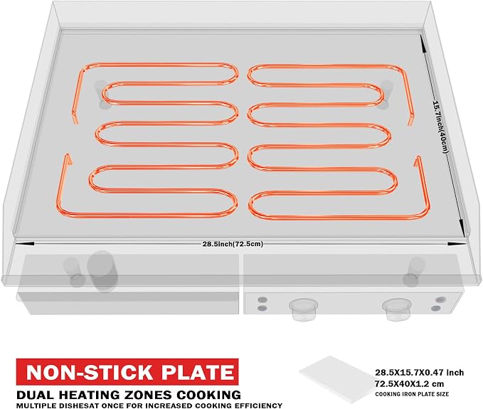 EGGKITPO 240V Commercial Electric Griddle 29 Inch Large Countertop Griddle 3500W Non-Stick Flat Top Grill Stainless Steel Teppanyaki Griddle with Adjustable Temperature 90℉-575℉ for Restaurant Use